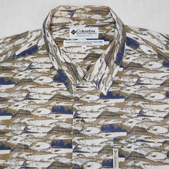 Columbia Sportswear Men’s M Shirt‎ Button Up Fish Print Short Sleeve Cotton - Picture 2 of 8